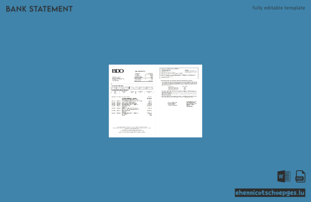 BDO Bank Kreditkartenabrechnung der Philippinen (Word-Format, 2 Seiten), Beispielvorschau